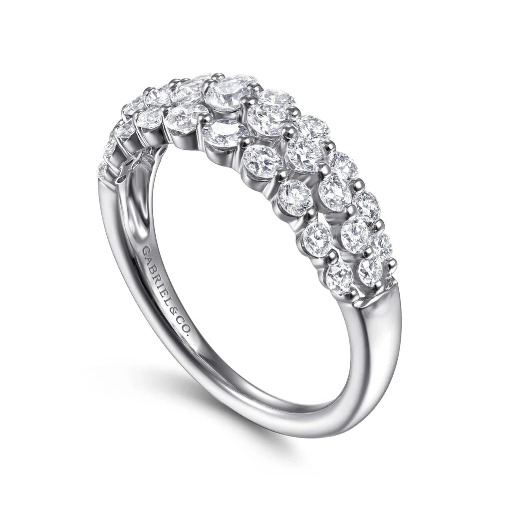 14kt White Gold Multi-Row Shared-Prong Diamond Ring. – Size 6.5
