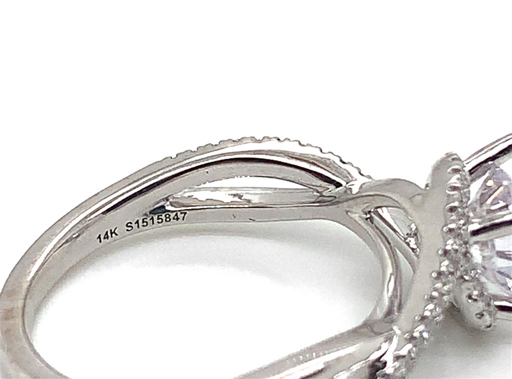 14KT White Gold Diamond Halo Twist Shank Semi-Mounting