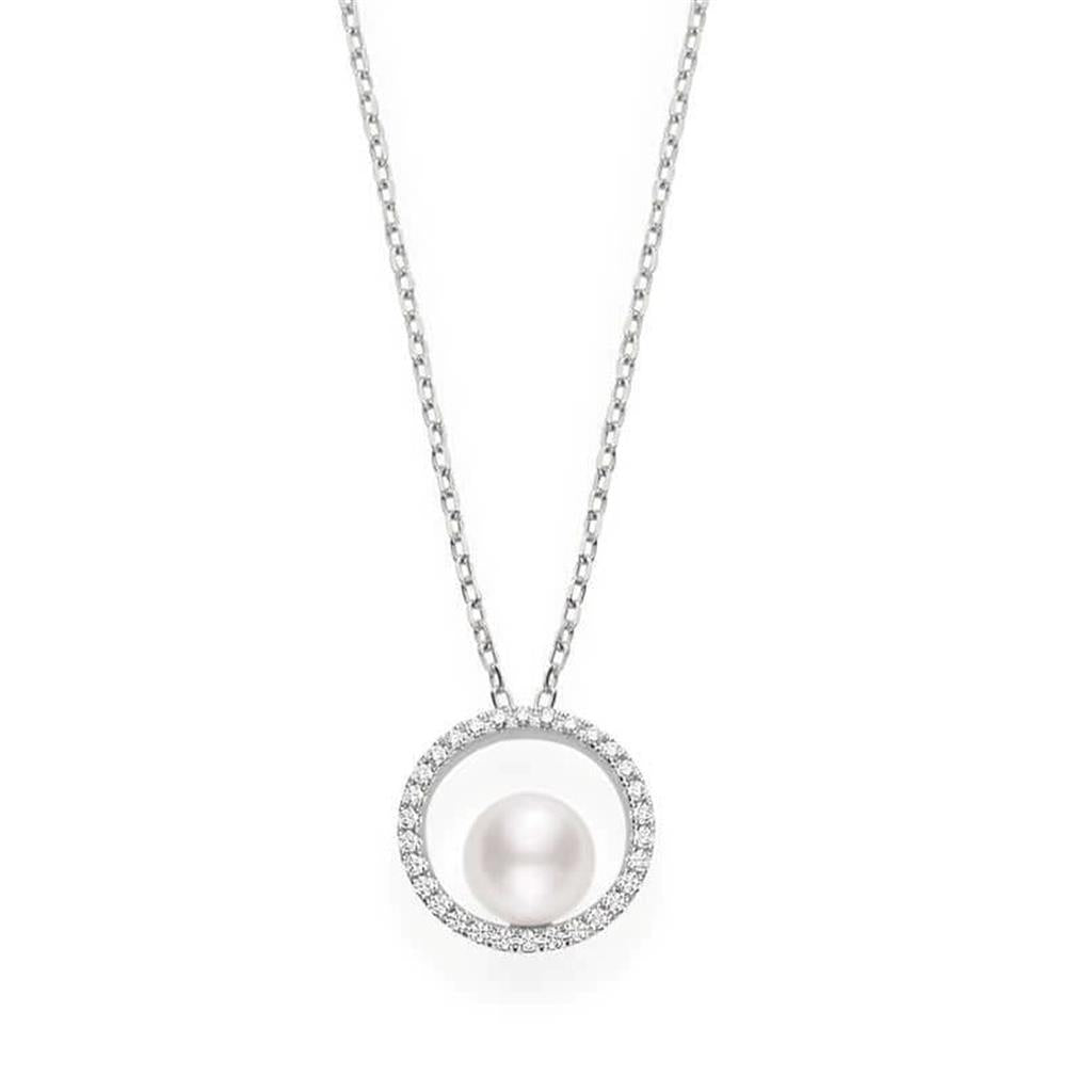 18kt White Gold Akoya Pearl & Diamond Pendant Necklace