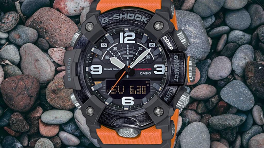 G-Shock Carbon Fiber-Orange Resin Black Index/Arabic Dial Mudmaster - GGB100-1A9