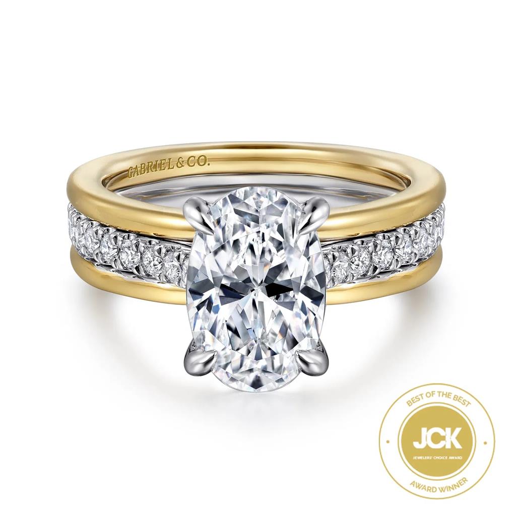 14kt Two-Tone Oval Wide Diamond Semi-Mounting by Gabriel & Co. – Size 6.5