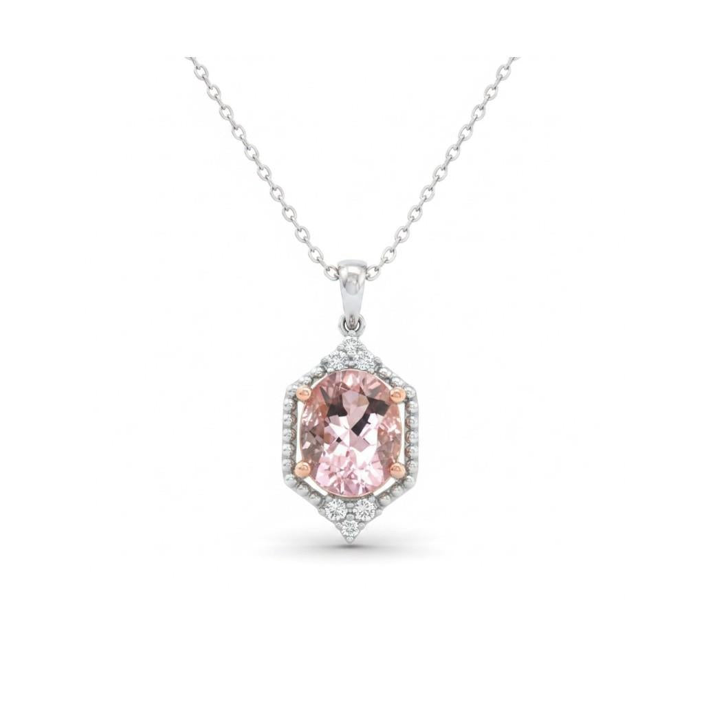 14kt Rose & White Gold Morganite & Diamond Pendant 