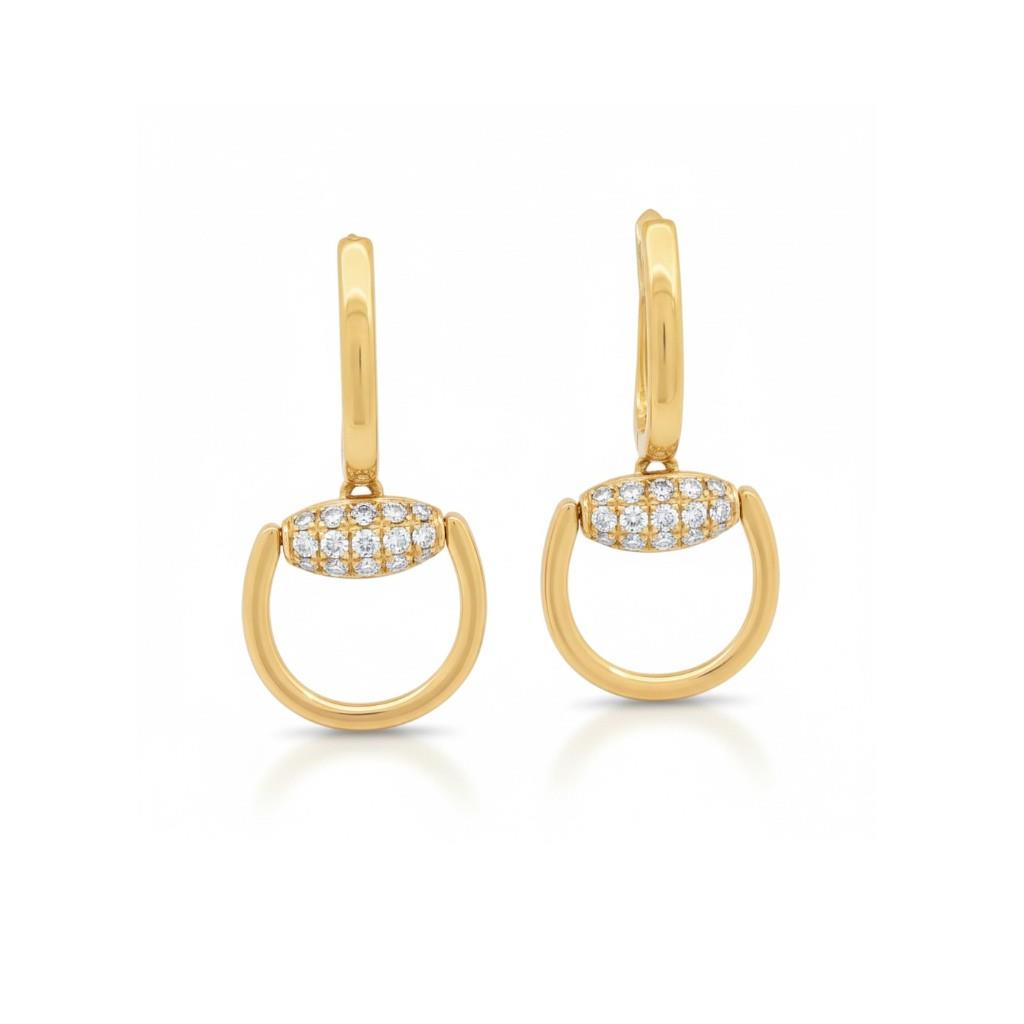 18K Yellow Gold Polished Drop Equestrian Diamond Earrings