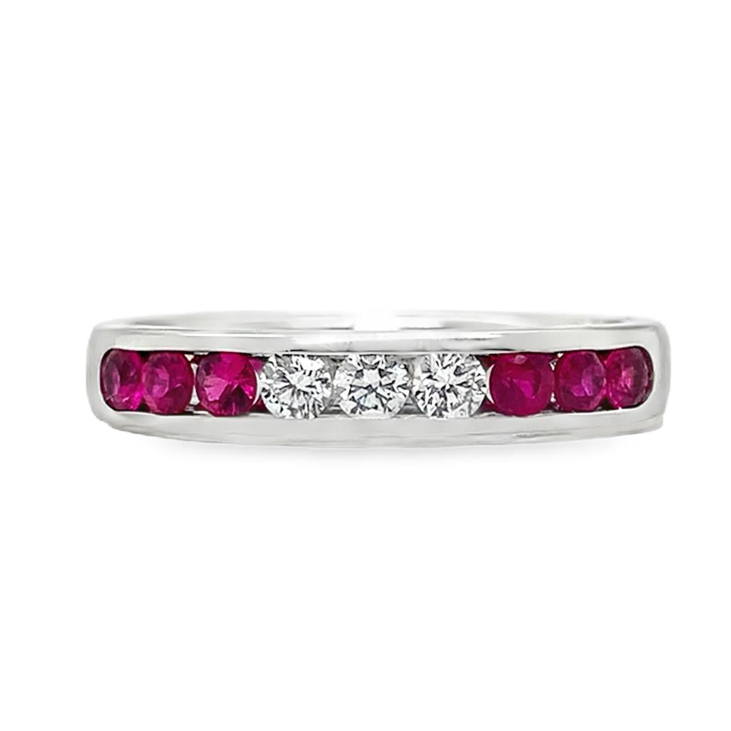 18kt White Gold Diamond & Ruby Alternating Band
