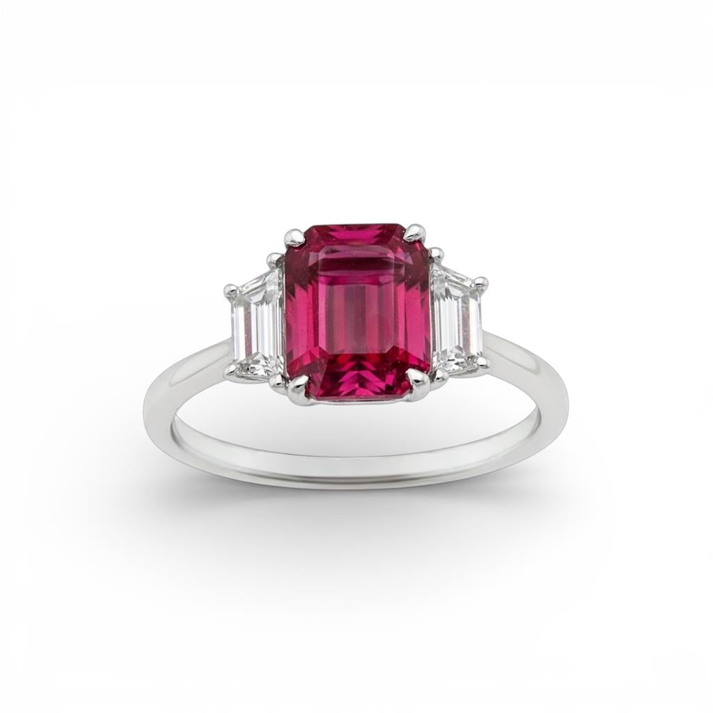 18kt White Gold Ruby & Diamond 3-Stone Fashion Ring