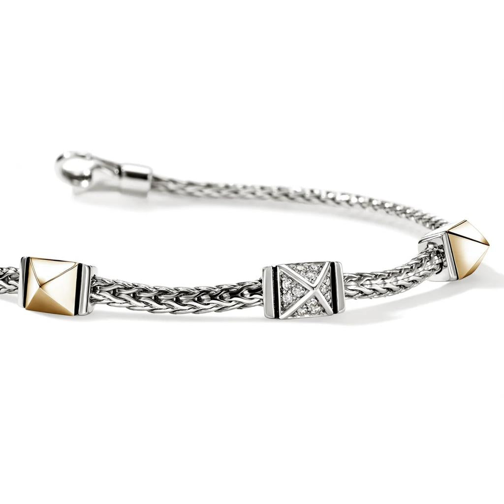 Sterling Silver & 14kt Yellow Gold 3-Station Diamond Icon Bracelet