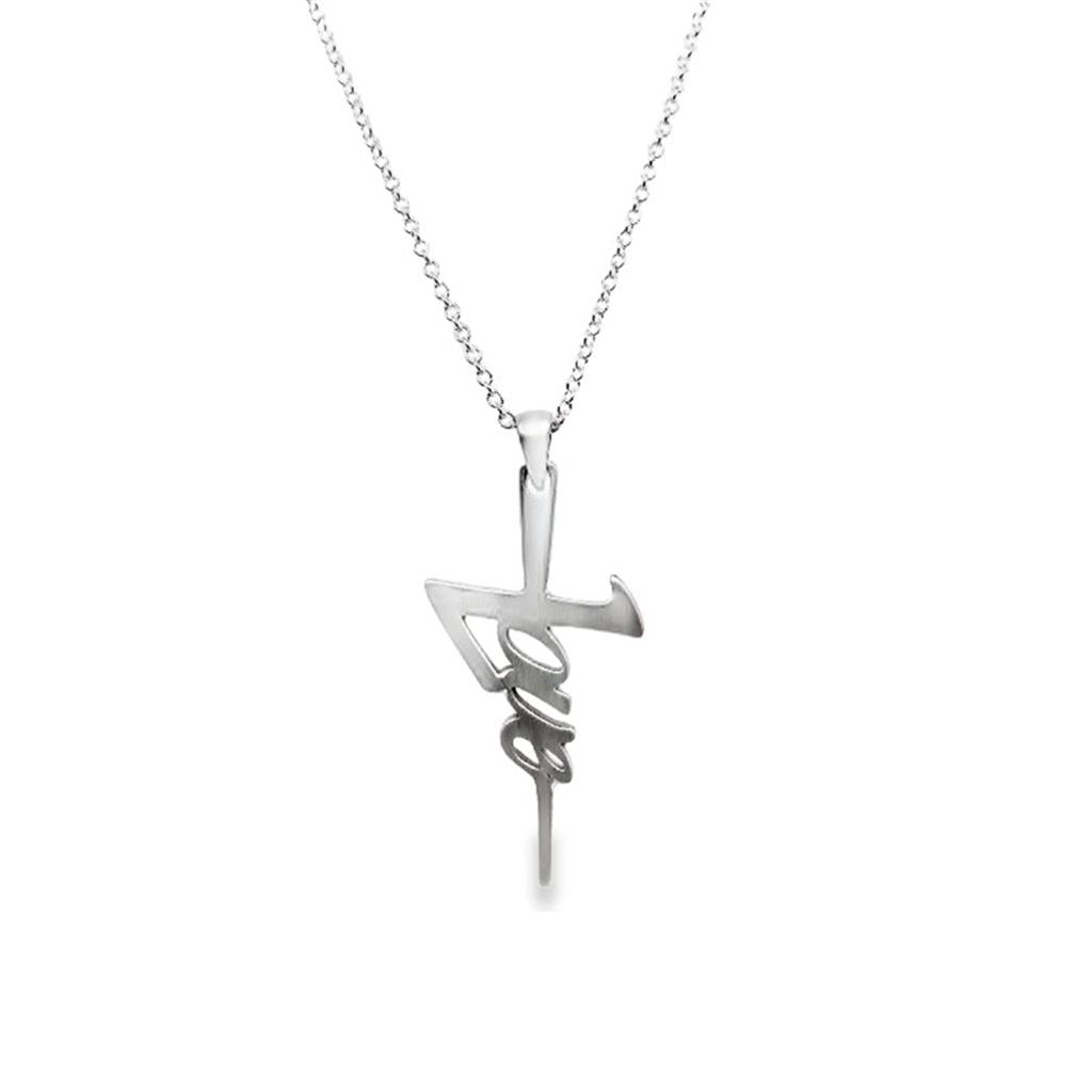 Sterling Silver Love Cross Pendant on 18