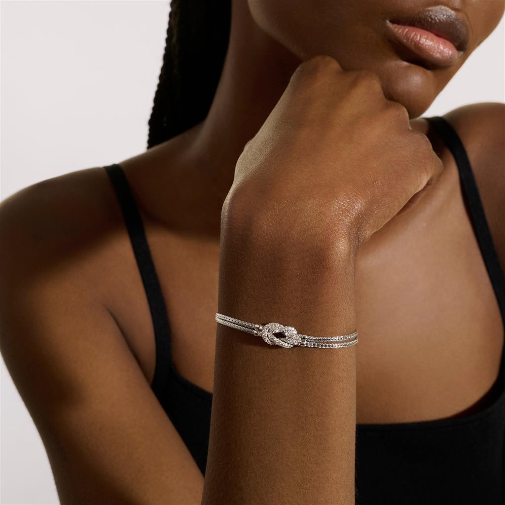 Sterling Silver Love Knot Diamond Pavé Station Double Row Bracelet BUP9007762DIXUM