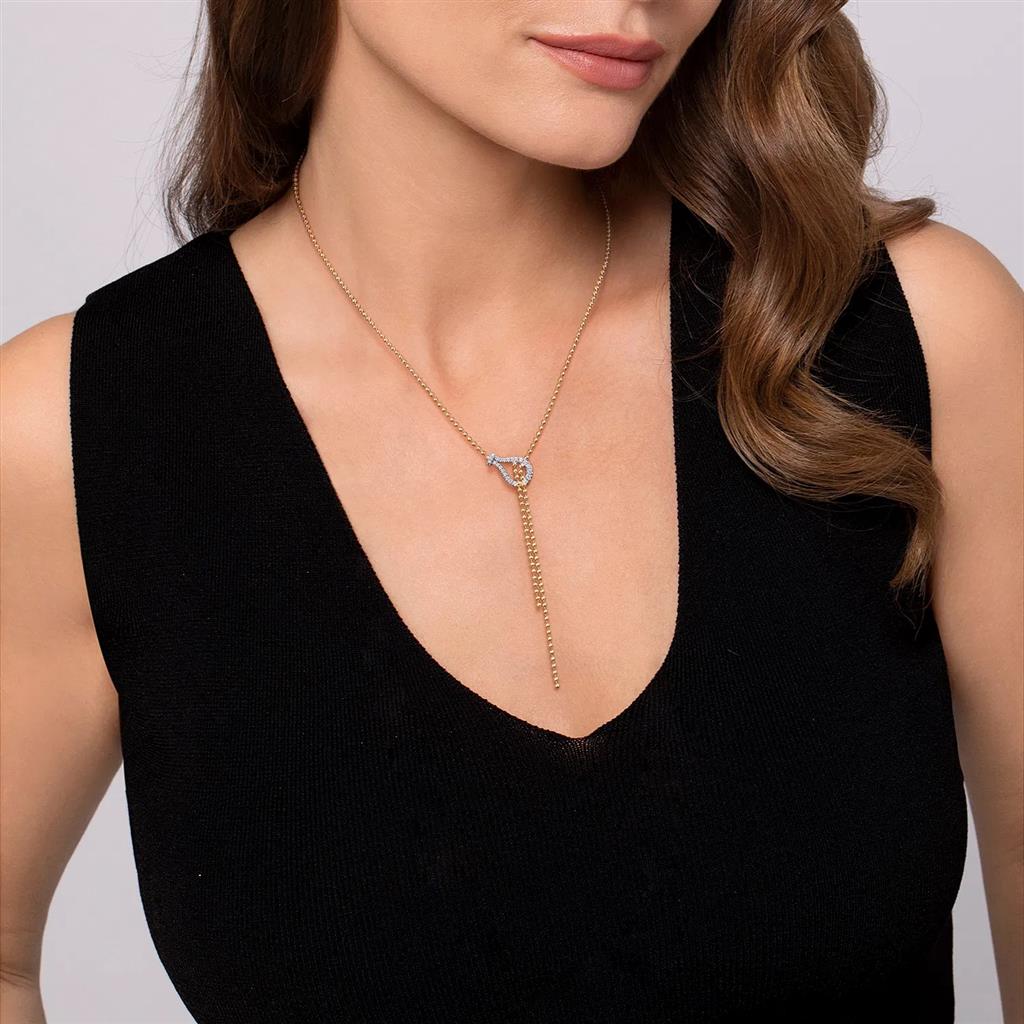 14KT Two-Tone Bujukan Diamond Buckle Y Necklace