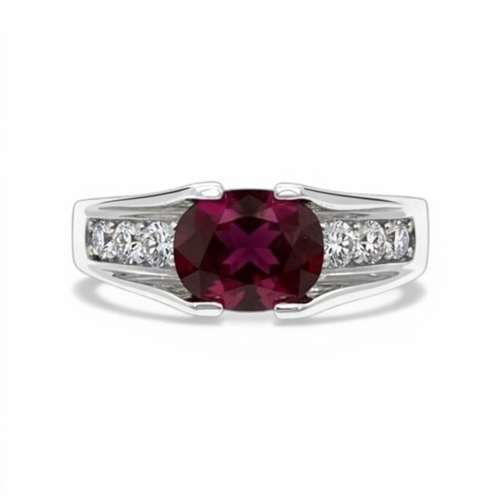 14Kt White Gold Rubellite And Diamond Ring 