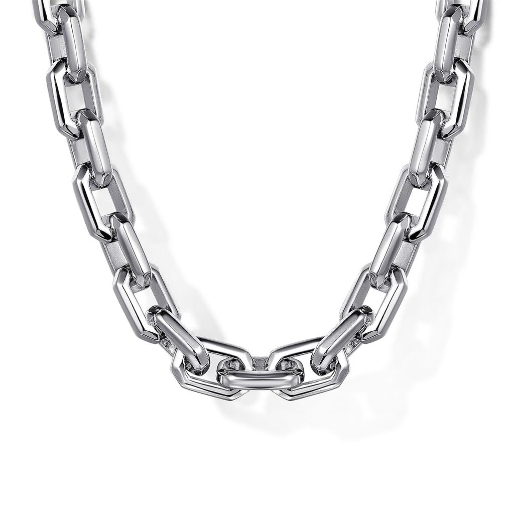 22" 925 Sterling Silver Solid Faceted Link Chain Necklace