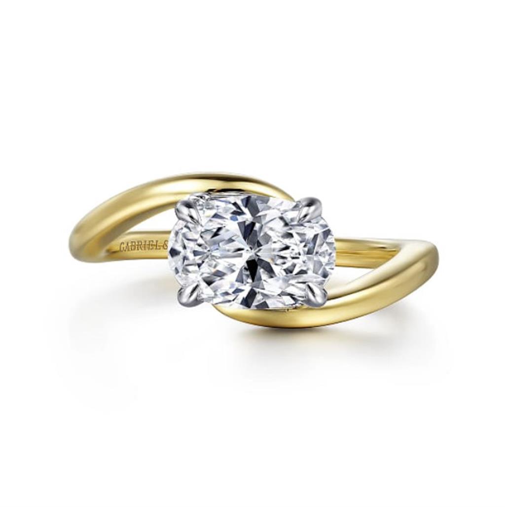 14KT White and Yellow Gold Oval Bypass Solitaire Engagement Ring Semi-Mounting