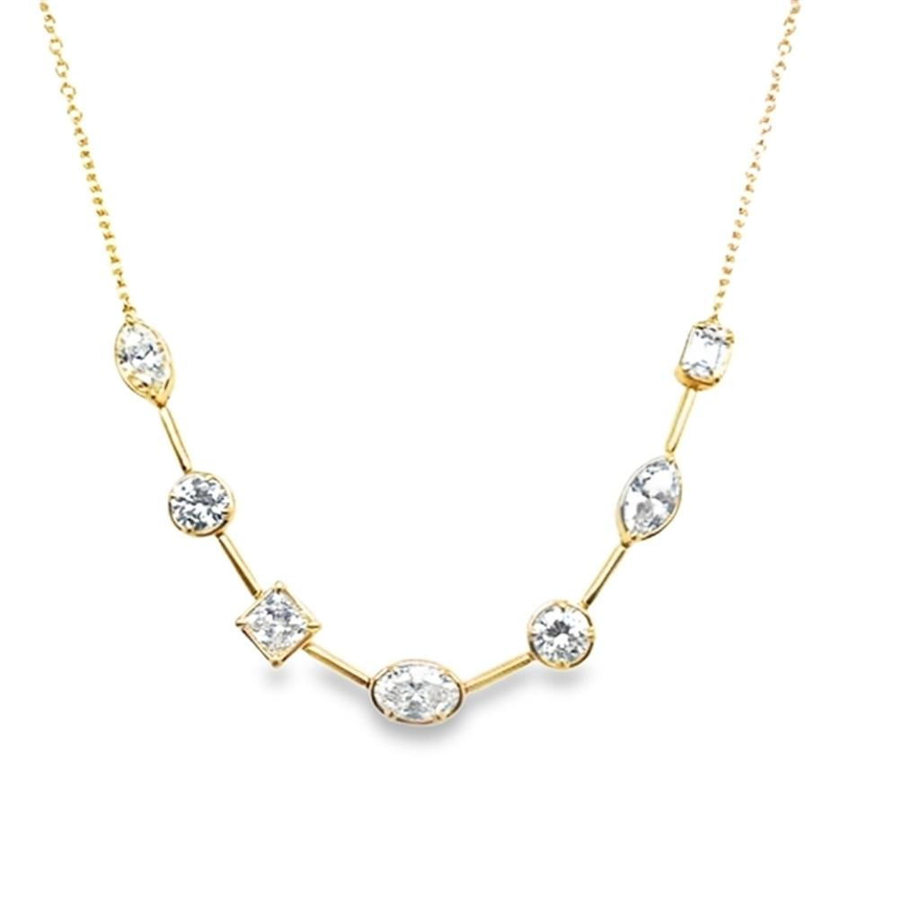 14kt Yellow Gold 7-Station Multi Shape Diamond Necklace – 3.11ct Total, 16"