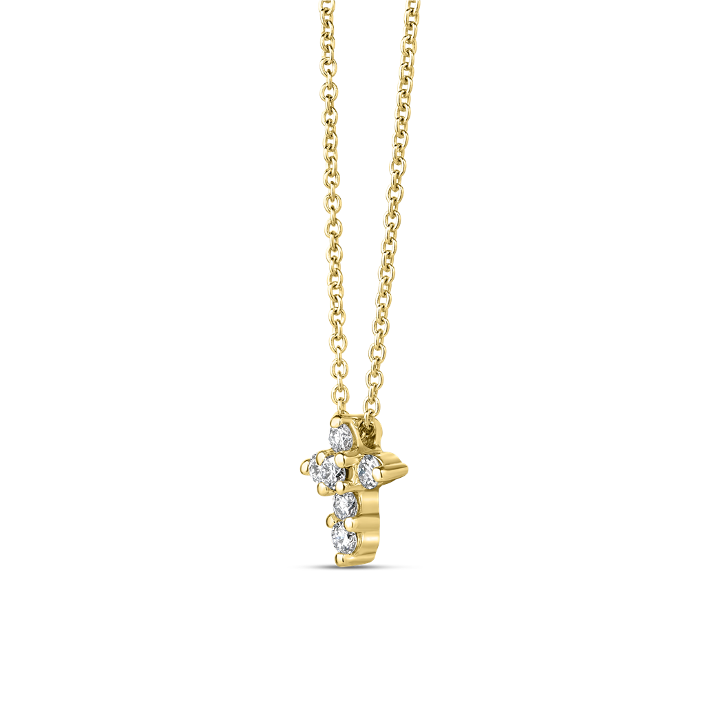 18KT Yellow Gold Baby Cross Diamond Pendant Necklace