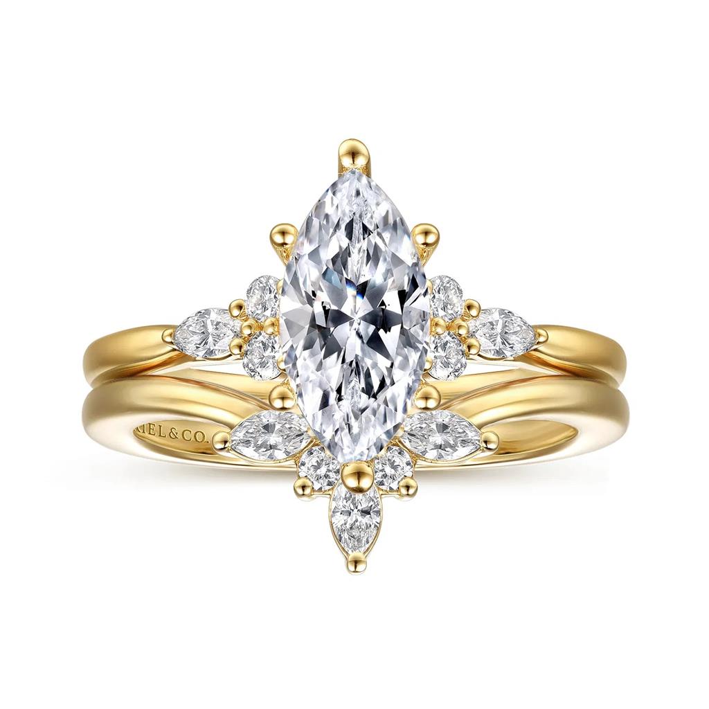 14kt Yellow Gold Marquise-Accented Diamond Semi-Mounting – Size 6.5