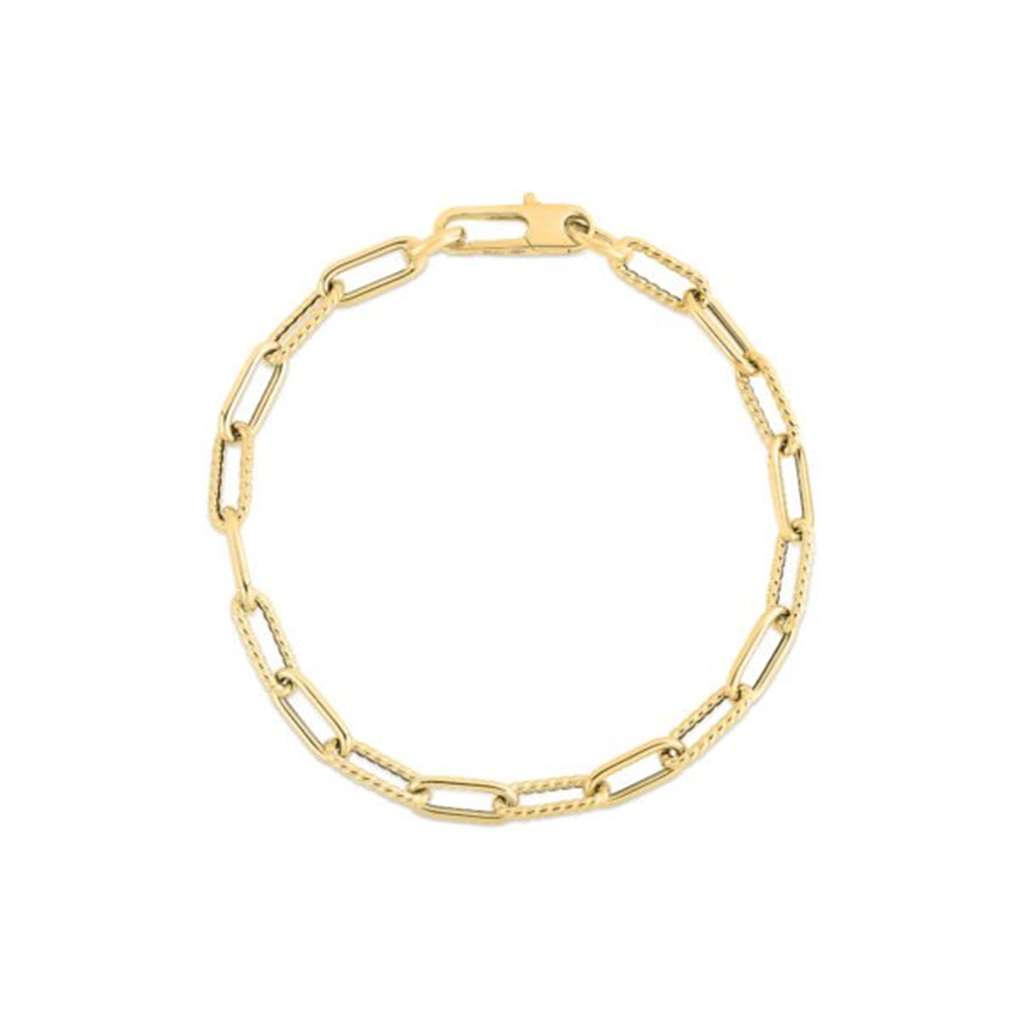 18K Yellow Gold Alternating Fluted & Polished Link Bracelet