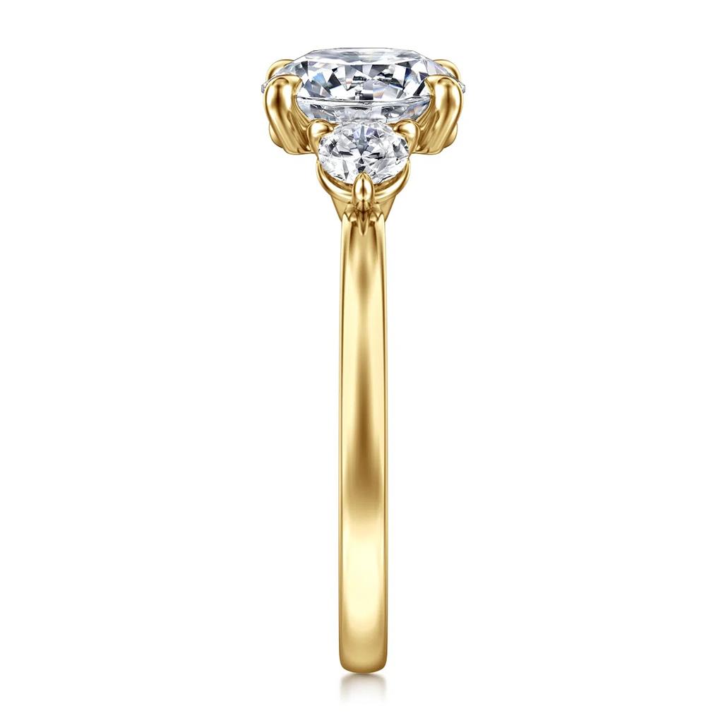 14kt Yellow Gold 3-Stone Diamond Semi-Mounting - side view