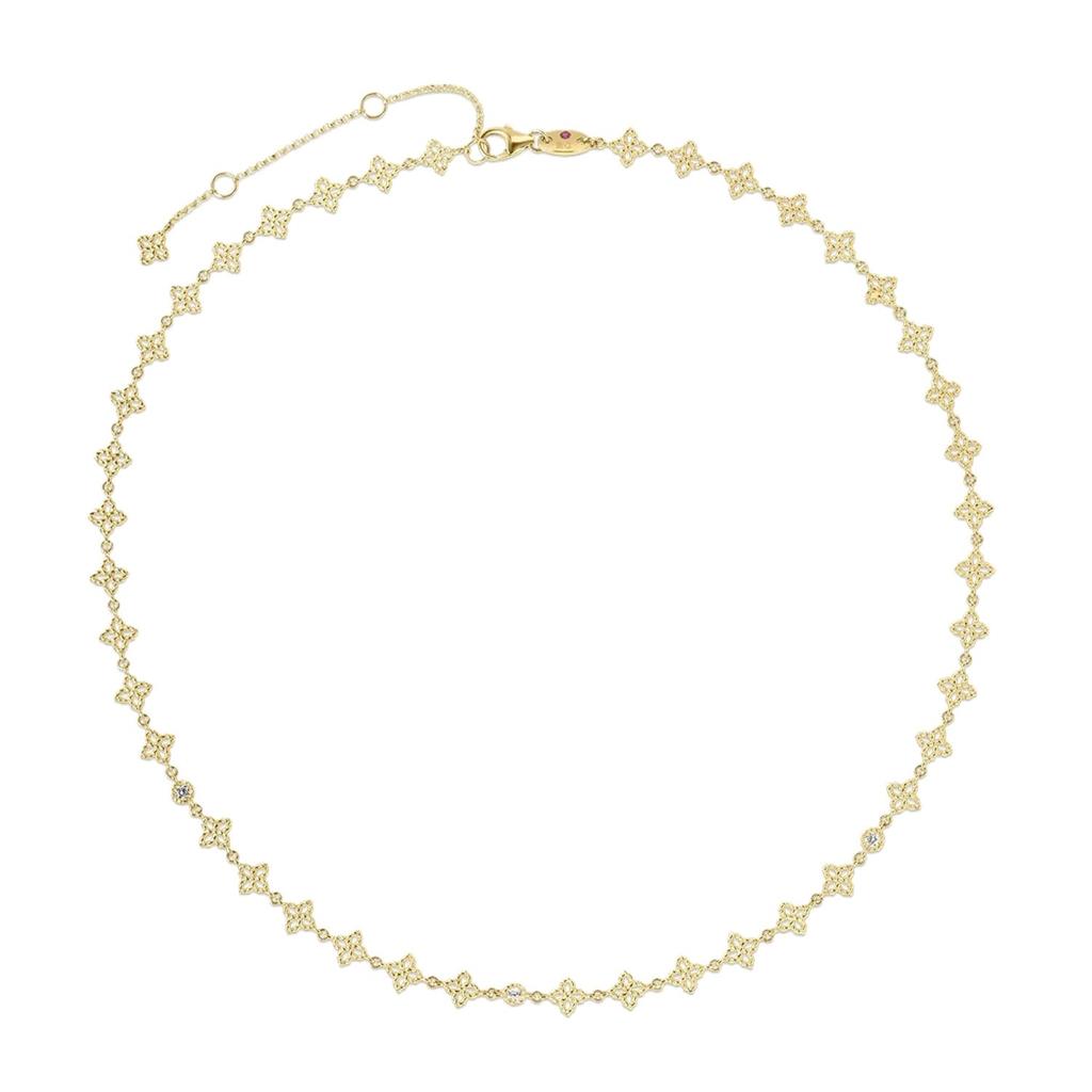 18K Yellow Gold Principessa Diamond & Flower Link Necklace | 17"