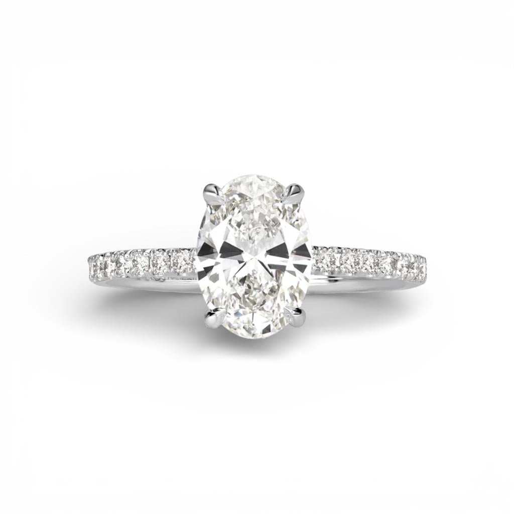 18KT White Gold Oval Hidden Halo Diamond Engagement Ring
