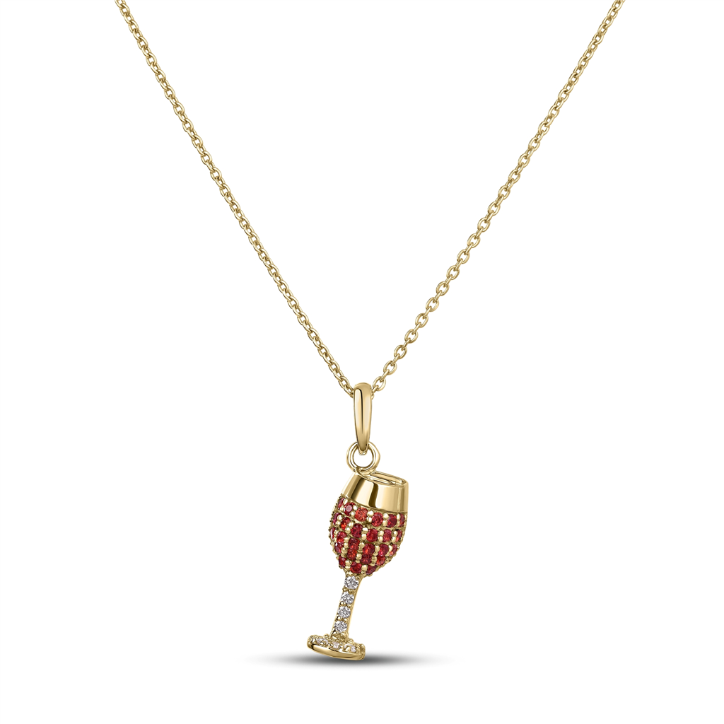 18KT Yellow Gold Tiny Treasures Diamond & Orange Sapphire Wine Glass Necklace