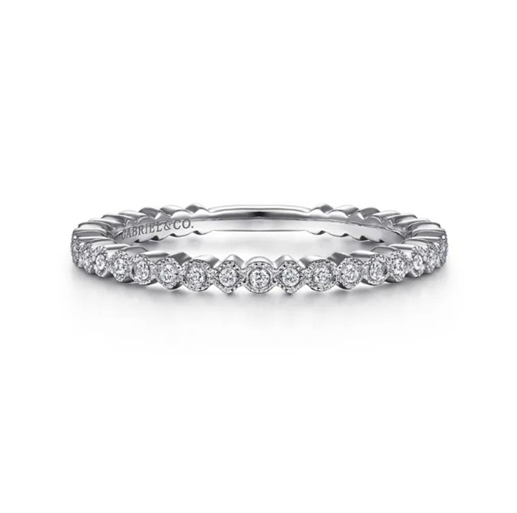 14KT White Gold Scalloped Diamond Wedding Band Designed By Gabriel and Co