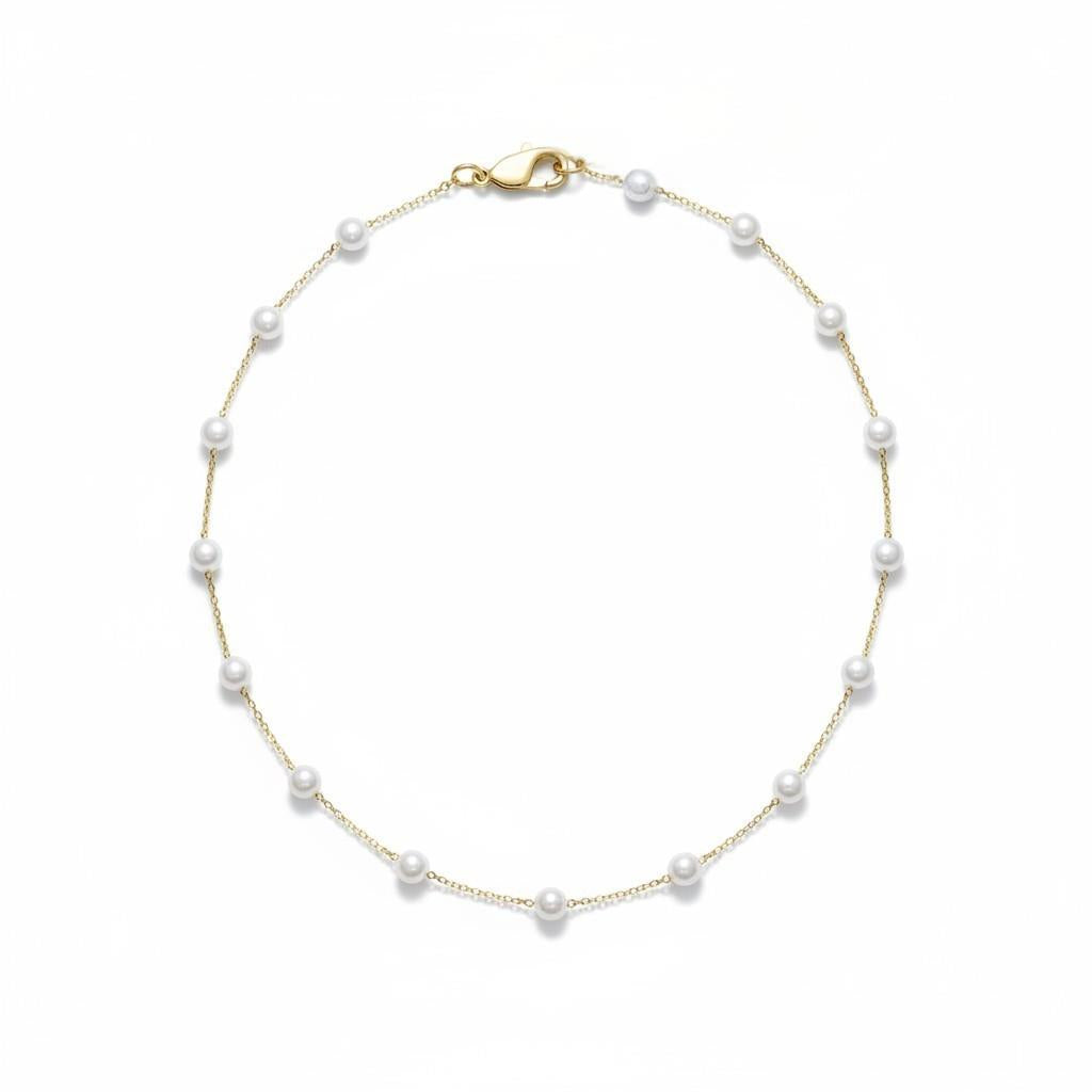 14K Yellow Gold Pearl Station Bracelet | 7"