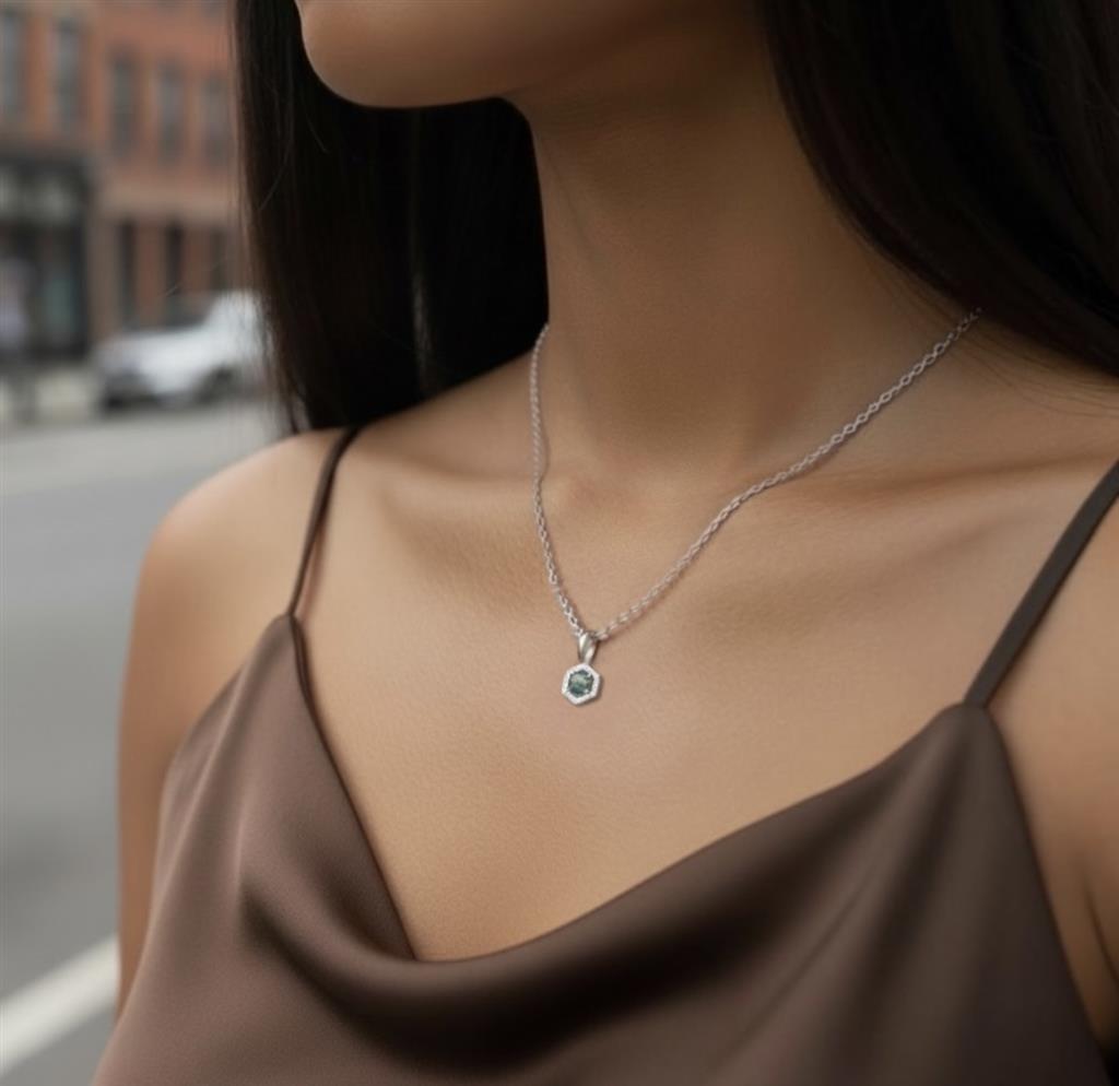 14KT White Gold Opal And Diamond Halo Pendant