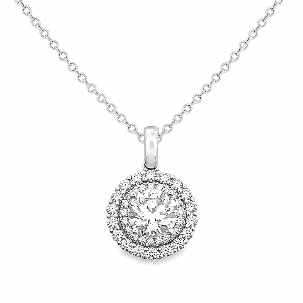 14K White Gold Diamond Double Halo Pendant