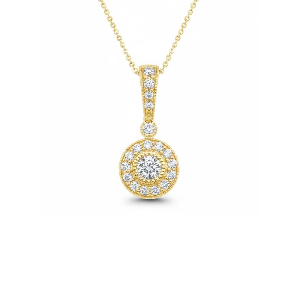 14K Yellow Gold Round Diamond Halo Pendant