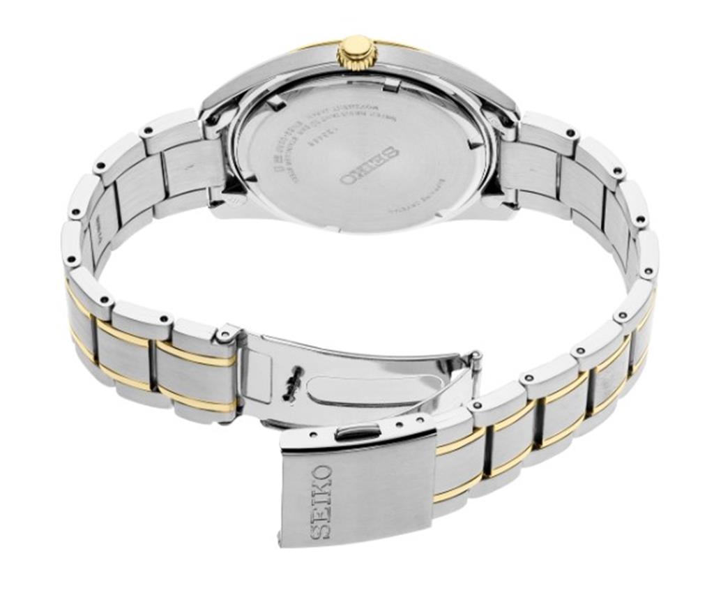 Seiko Essentials Two-Tone Stainless Steel White Dial Watch - back view