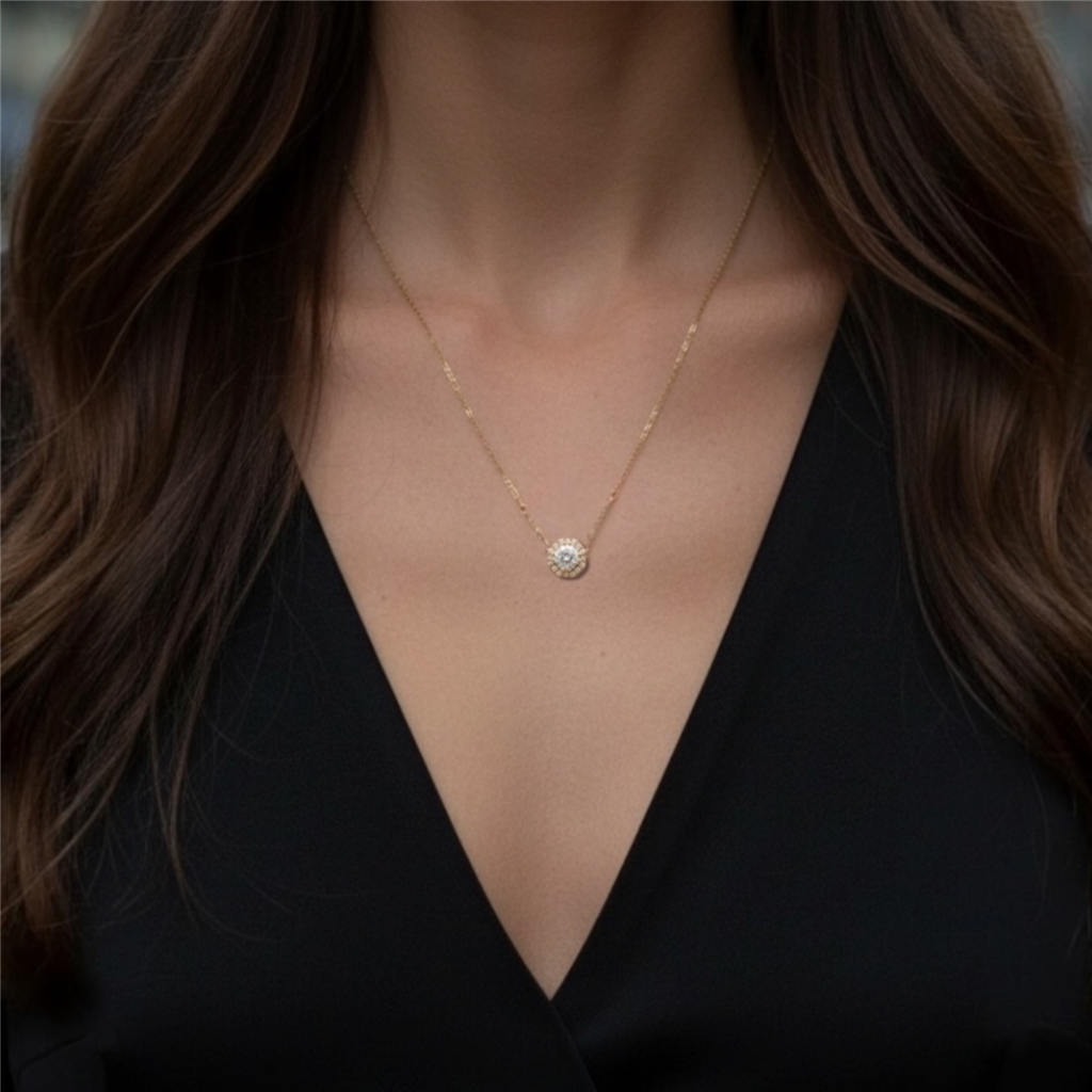 Eternity Geometric Diamond Halo Necklace
