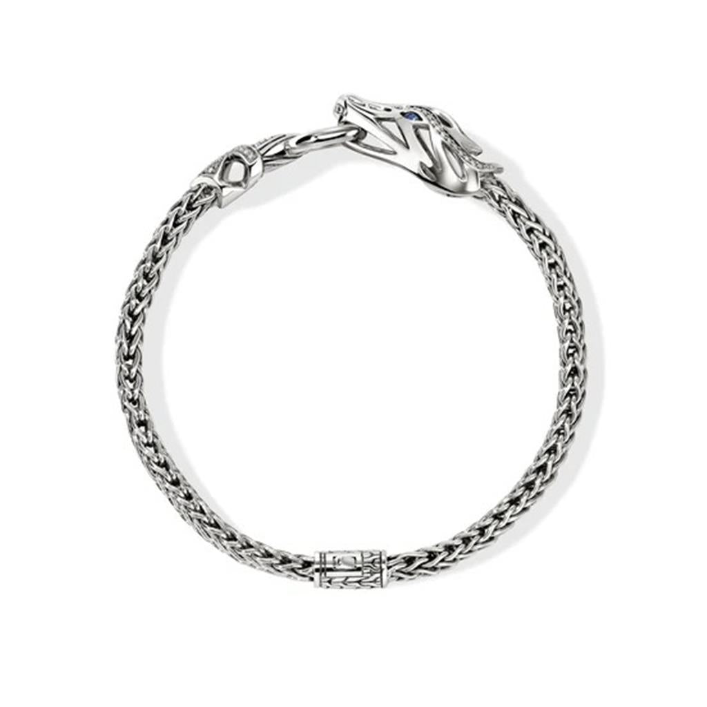 Sterling Silver 4.4mm Diamond & Blue Sapphire Naga Dragon Bracelet