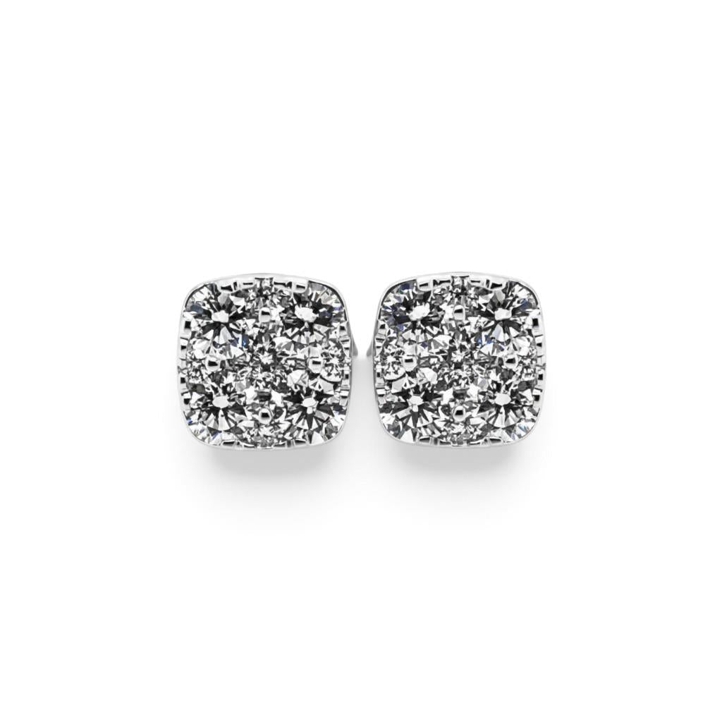 18kt White Gold Square Cluster Diamond Stud Earrings