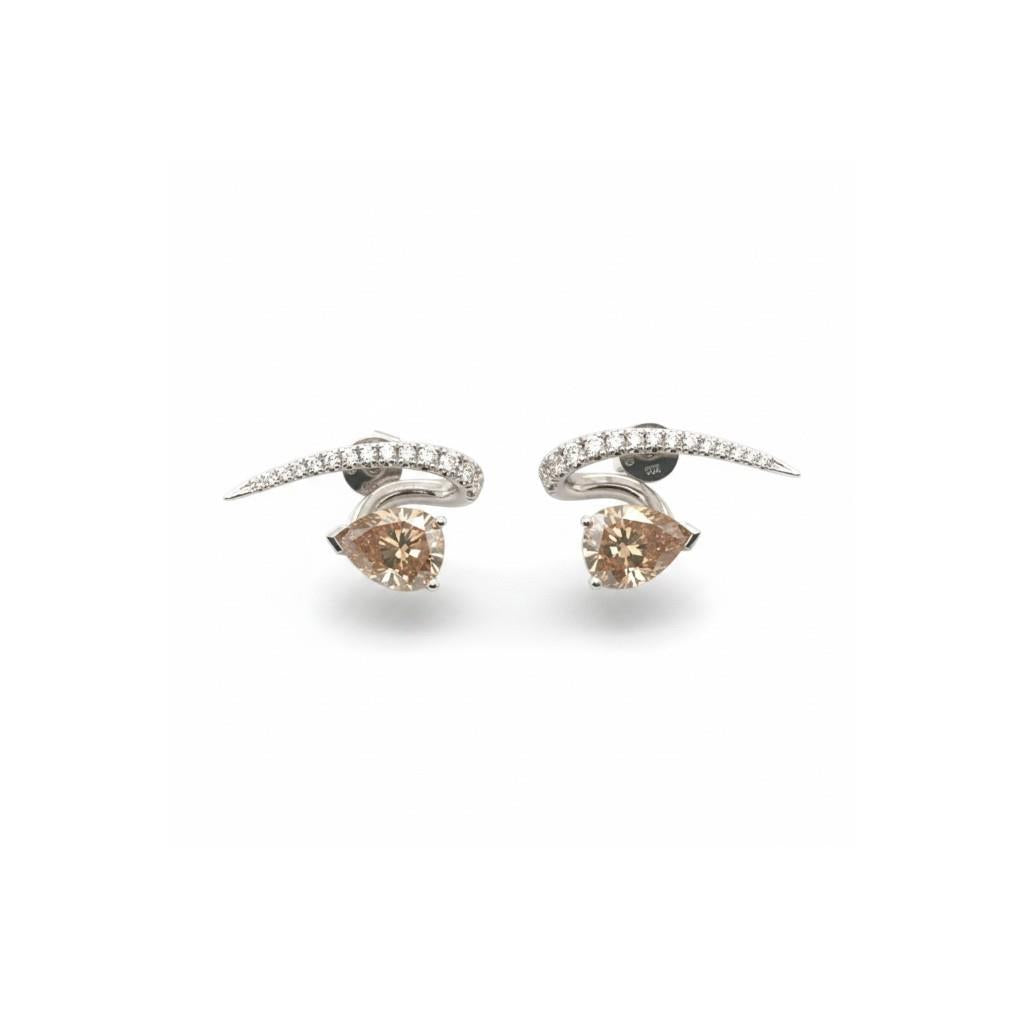 14kt White Gold Brown Pear Diamond Climber Earrings