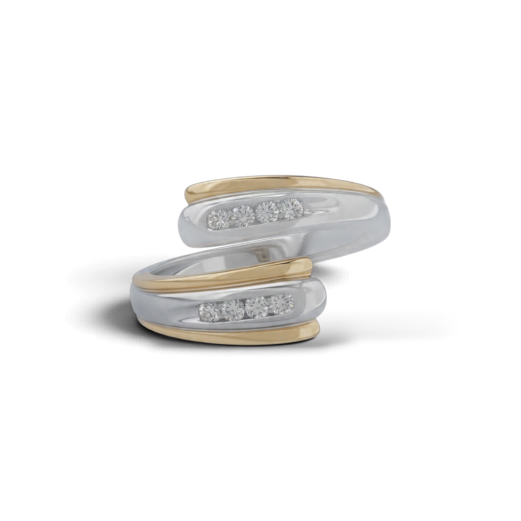 18KT Two-Tone Gold Diamond Crossover Ring
