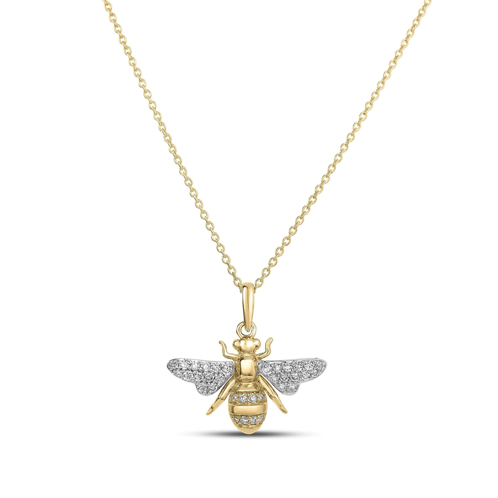 18K Yellow & White Gold Bumble Bee Diamond Pendant Necklace