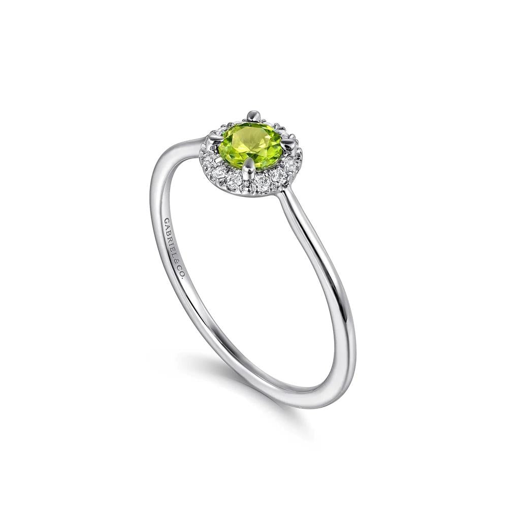 14K White Gold Peridot and Diamond Halo Promise Ring
