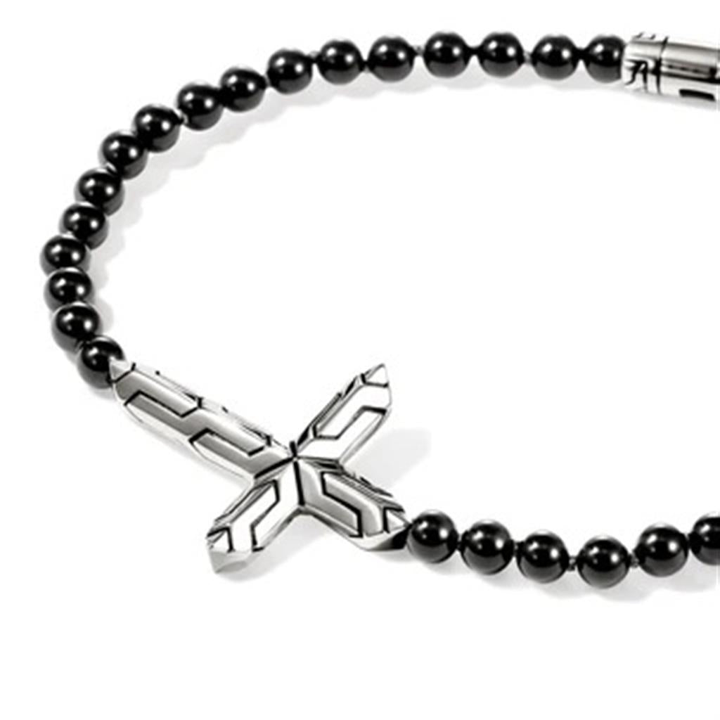 Icon 50 Cross Bracelet | Sterling Silver & Black Onyx 4mm Beads - M