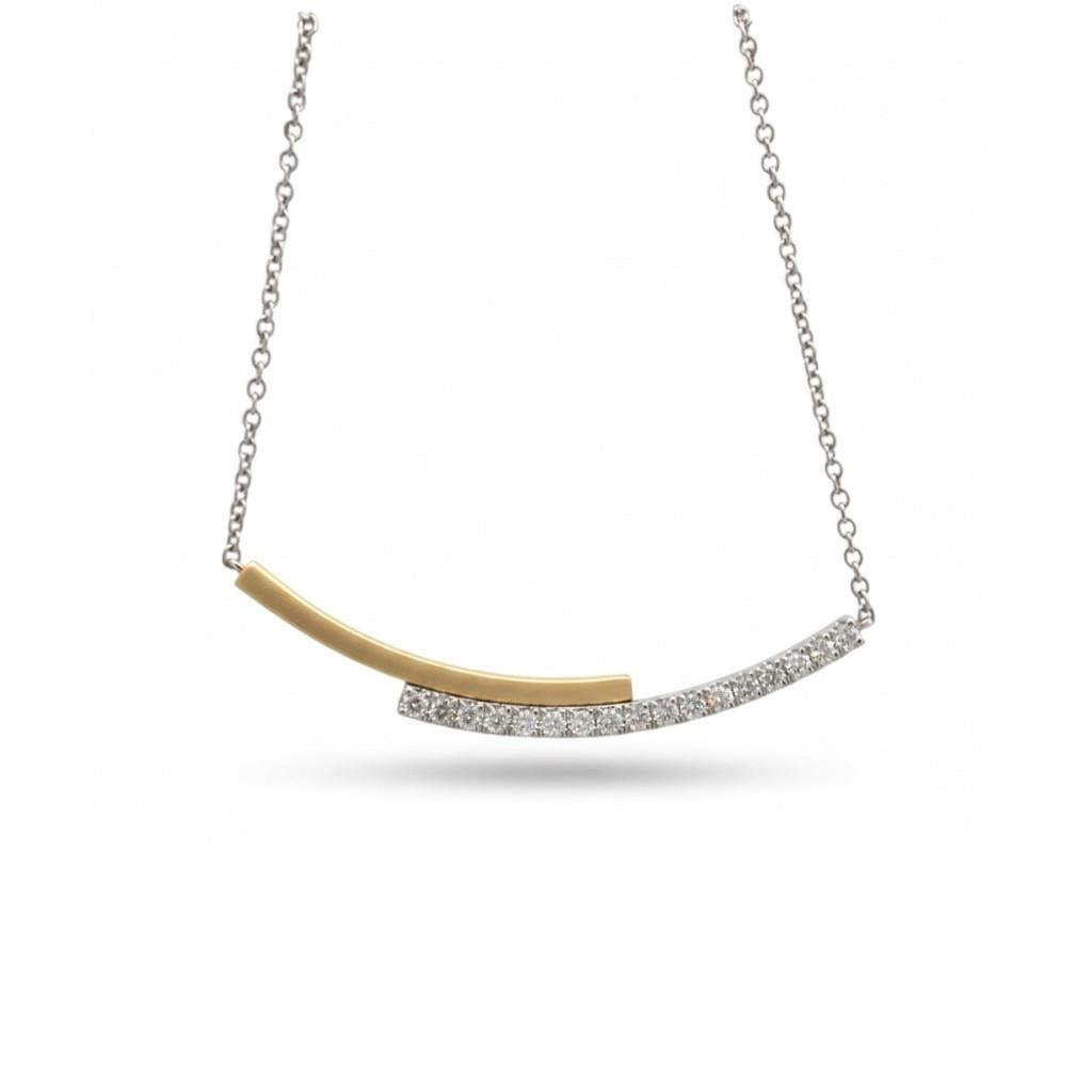 14K Two-Tone Gold Curved Diamond Bar Bypass Necklace – 0.20ctw, 17.5–19.5"