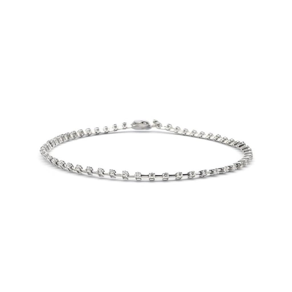 14Kt White Gold Link & Single Diamond Stations Tennis Bracelet