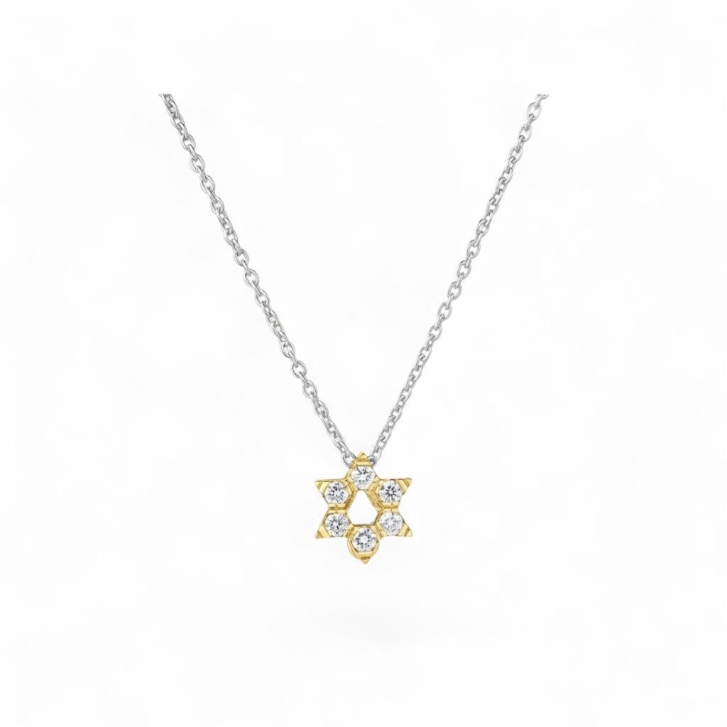 18KT Two-Tone Gold Diamond Star of David Pendant Necklace