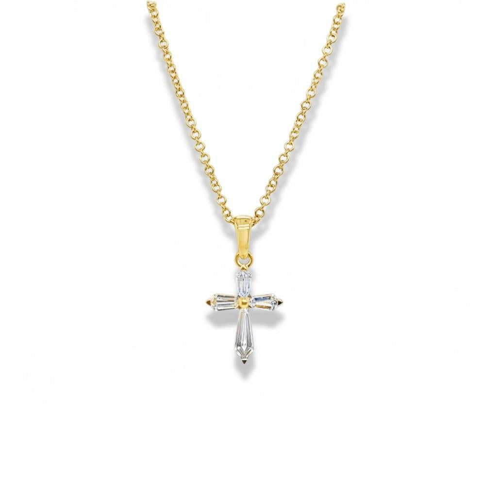 14K Yellow Gold Kite Diamond Cross Pendant Necklace 
