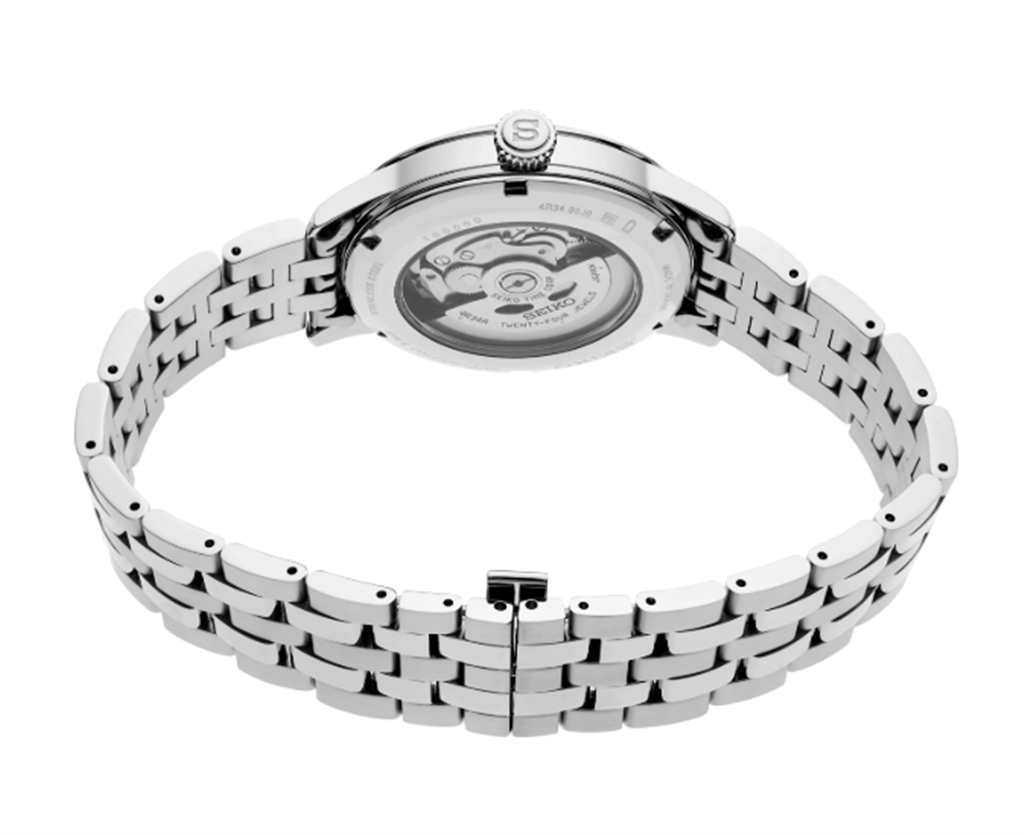 Seiko Presage Cocktail Time Stainless Steel Blue Index & Arabic Dial Watch - below view