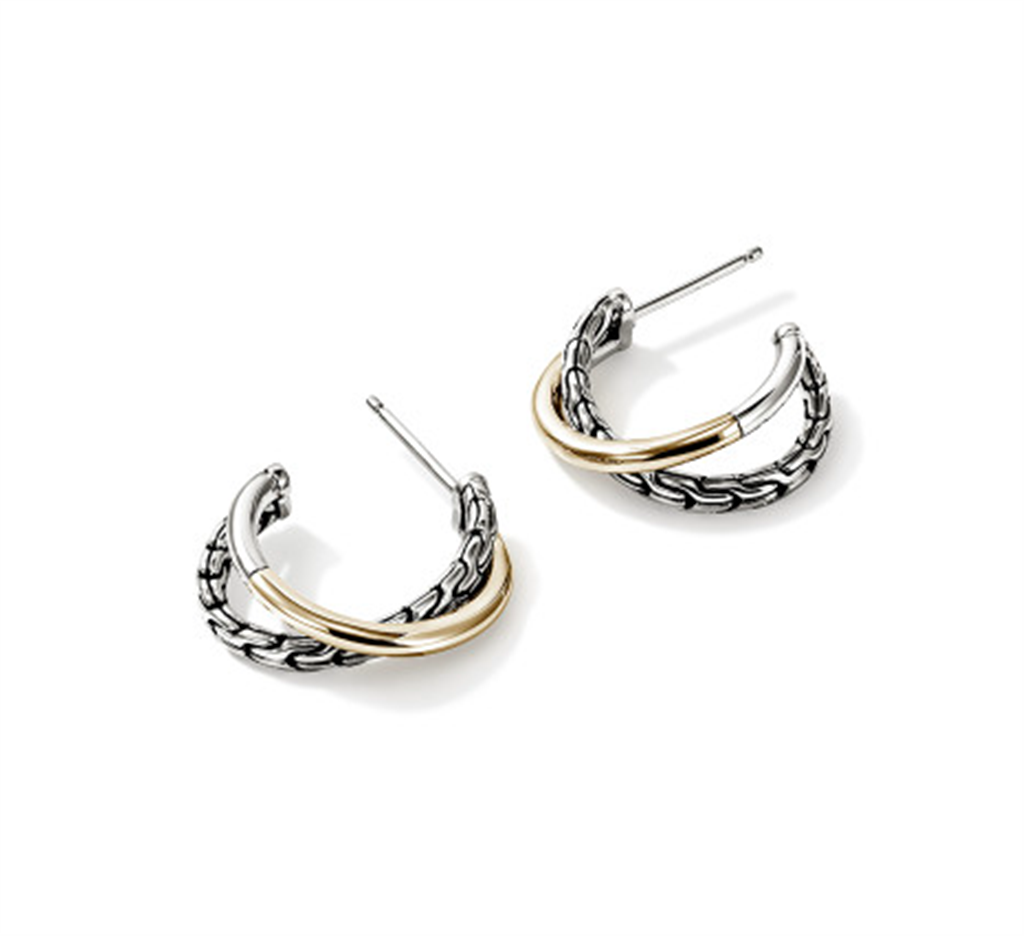 Sterling Silver & 14kt Yellow Gold Essential Crossover Hoop Earrings