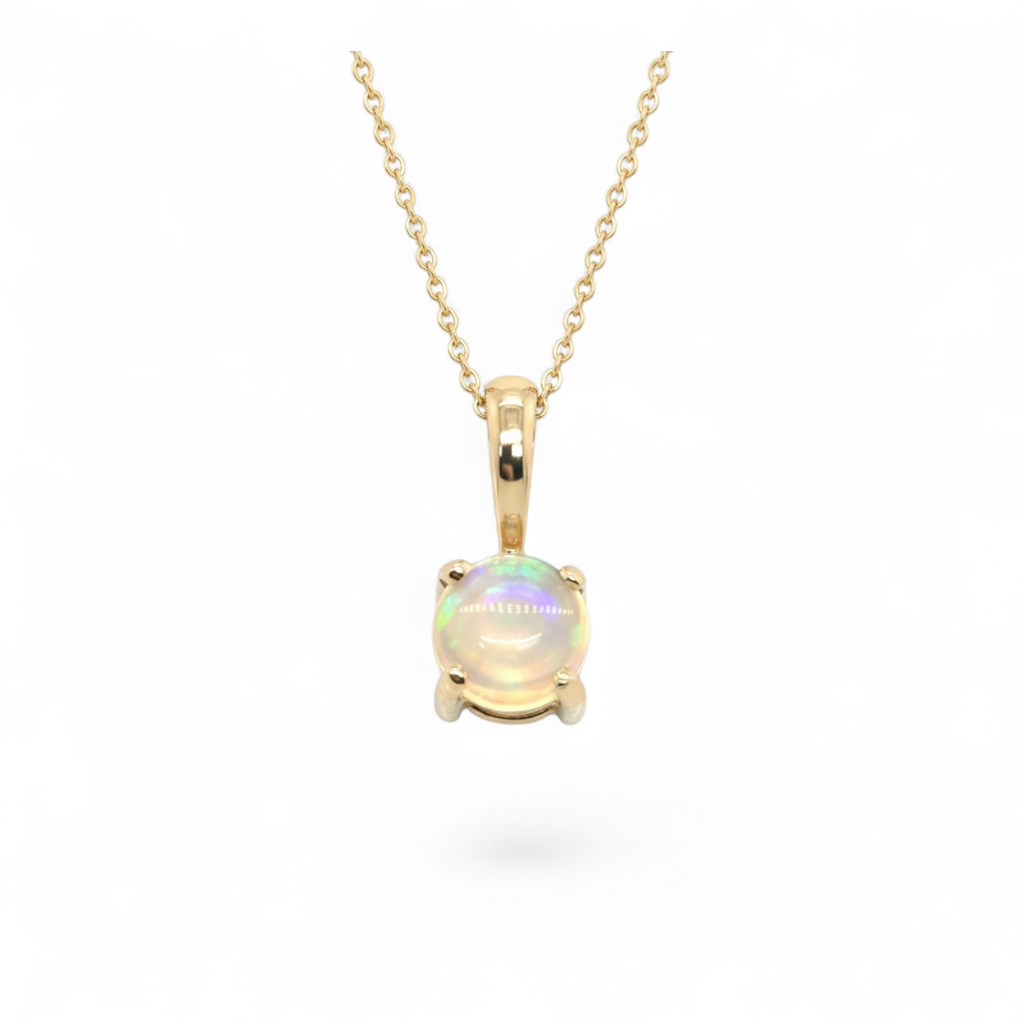 14KT Yellow Gold 5mm Round Ethiopian Opal 4-Prong Solitaire Pendant