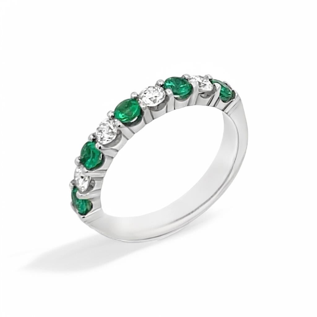 14K White Gold Diamond & Emerald Alternating Stone Band