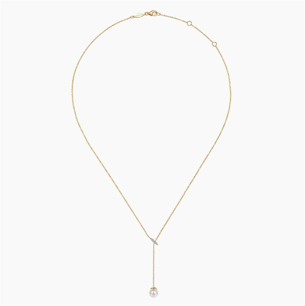 14Kt Yellow Gold Diamond & Pearl Layered Y Necklace