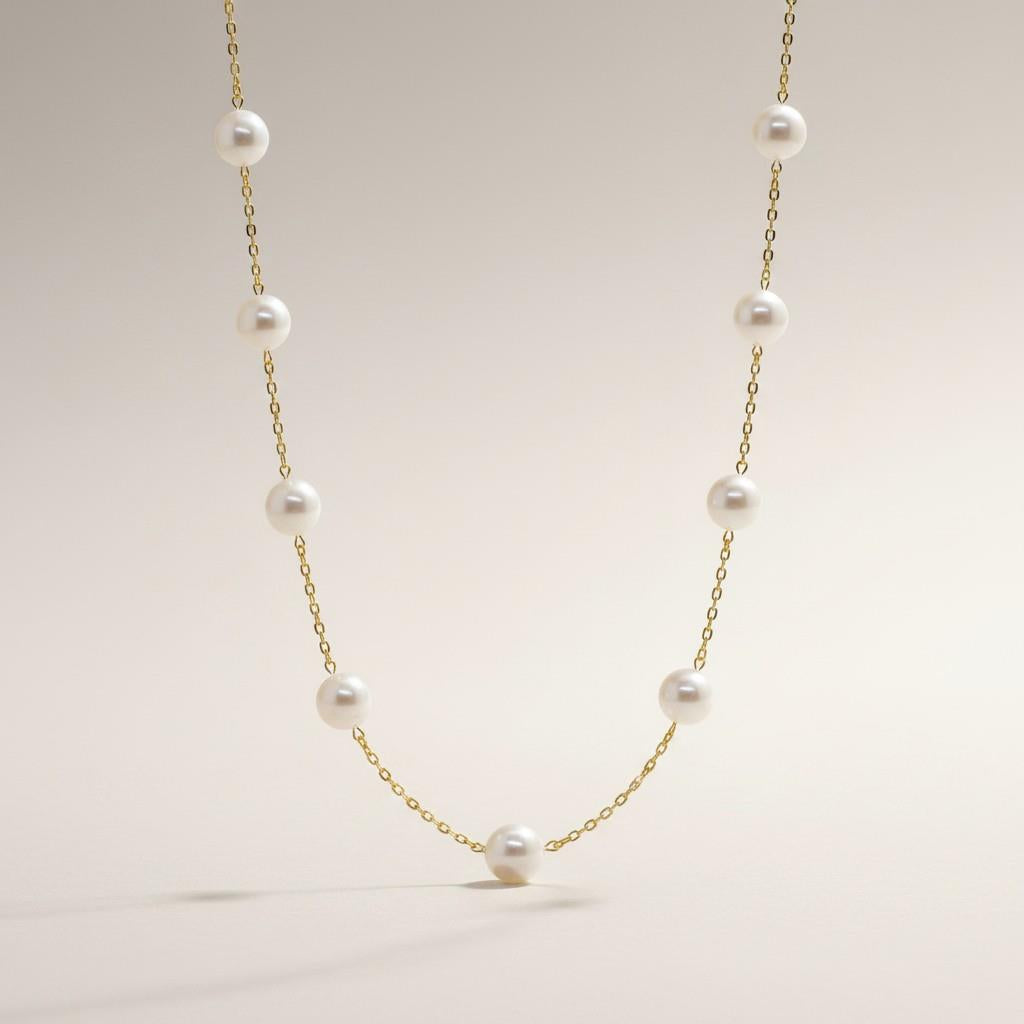 14KT Yellow Gold Cultured Pearl Tin Cup Necklace
