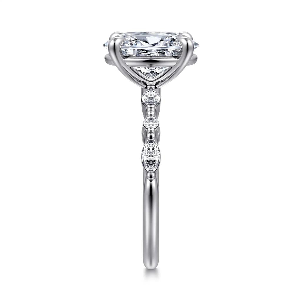 14kt White Gold Oval Diamond Alternating-Shape Semi-Mounting – Size 6.5