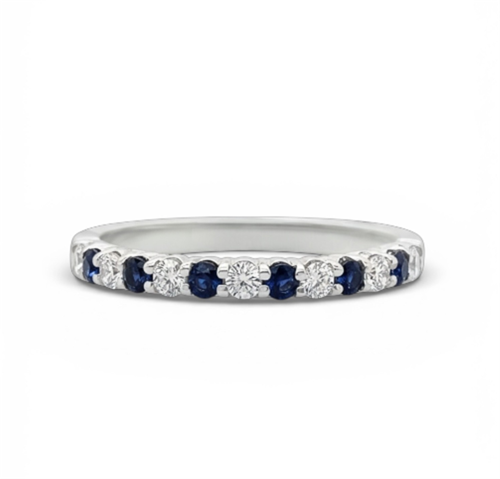 14KT White Gold Diamond & Sapphire Band